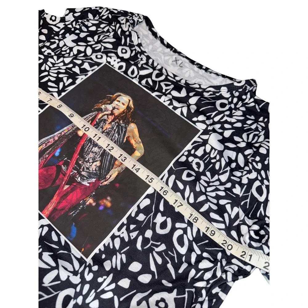 Aerosmith Steven Tyler Fringe Top Black White Cut Sleeve Rock Band XL Ladies - Picture 4 of 8